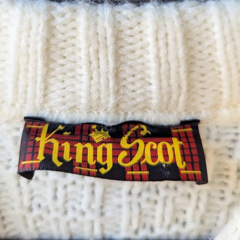 VTG 70s King Scot Crew Neck Ski Sweater Size Medium Ivory Tan Blue Red
